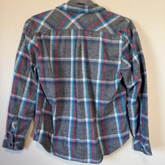 O'Neill Men's M Plaid Flannel Button Up Shirt Gray Blue Red Surf Skate Gorpcore - Picture 8 of 11